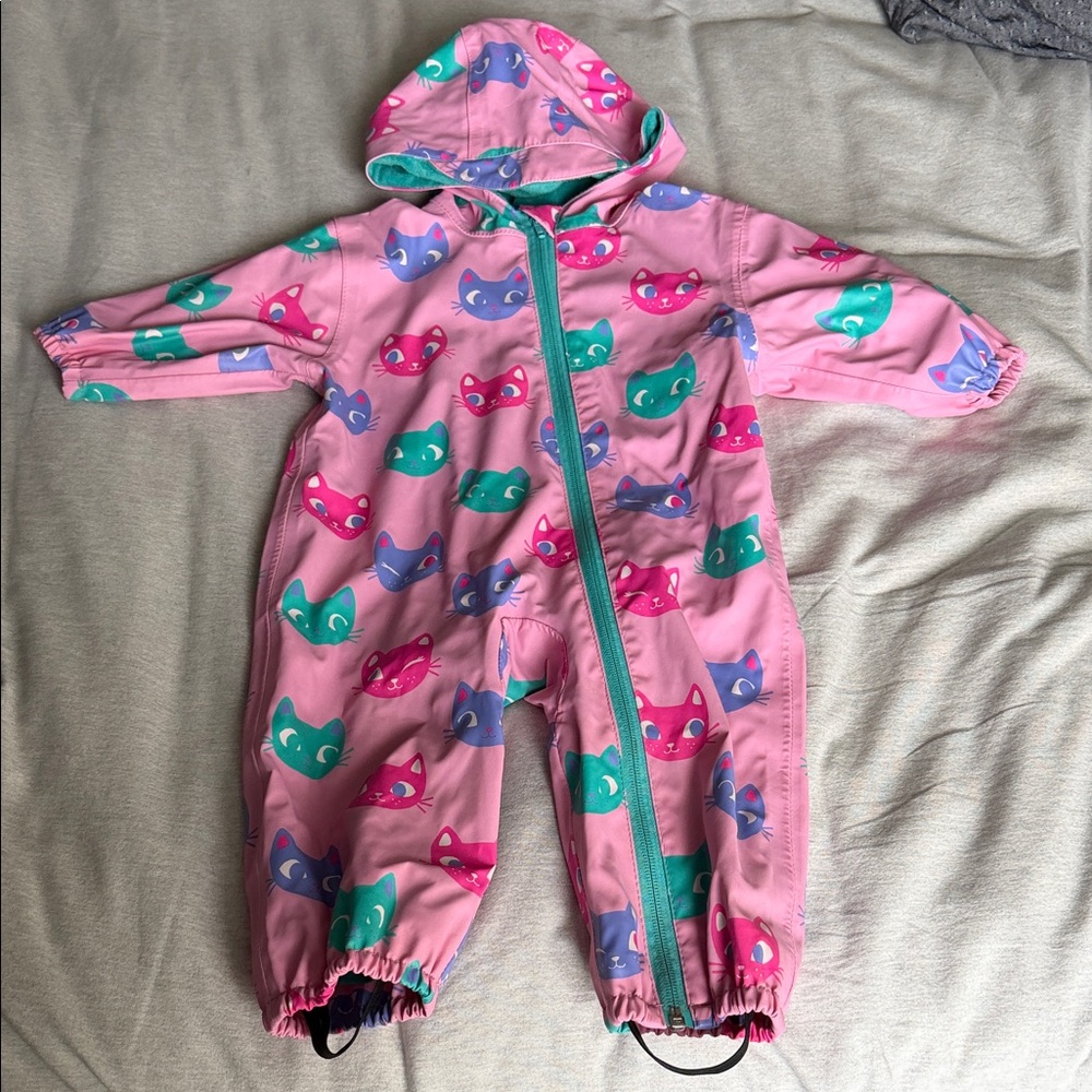 Hatley Pink Rain suit with Colorful Cat Print